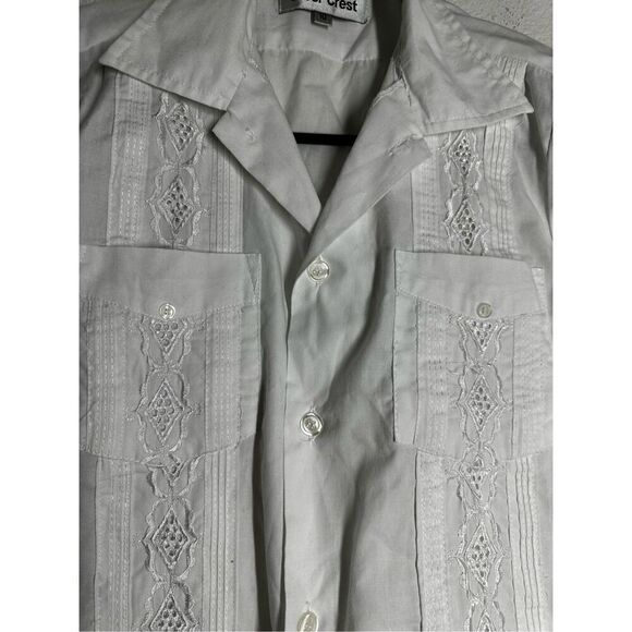 Silver Crest Vintage White Embroidered Button Down Shirt Pockets Sz 10 See Notes - Picture 2 of 11